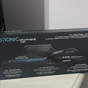 Bio Ionic X-long barrel 1.25” curling iron with paddle brush